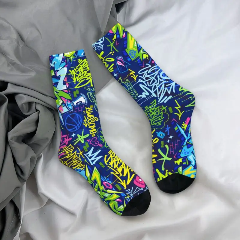 Calcetines deportivos de estilo urbano abstracto personalizado para hombre y mujer, medias cálidas con estampado 3D de grafiti, hip hop, Fútbol