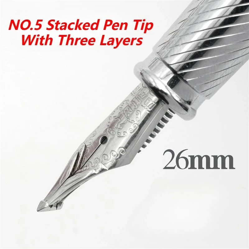 Jinhao Three Layers 4.0mm Nib Fountain Pen All Stainless Steel Metal Multi-color Iridium Tip Long Knife Nibs Stationery Supplies
