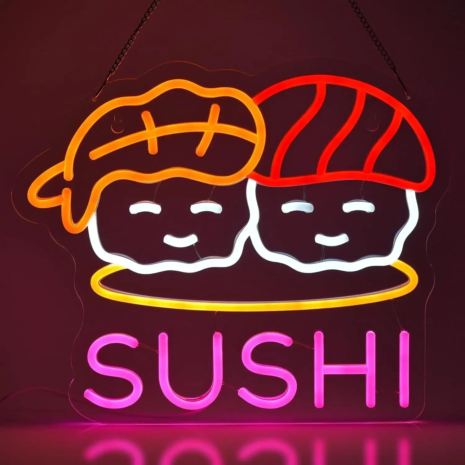 Sushi Neon Sign Cute Kawaii Japanese Food LED Wall Art Acrylic USB Powered Dimmable Light Decor for Restaurant Kitchen