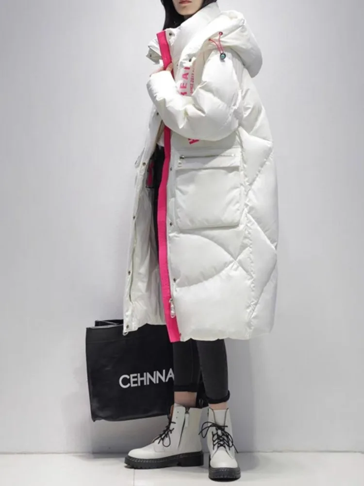 Trendy Brand Women's Down Jacket Long Hooded Down Jacket Super Hot Winter Coat Parka Loose Cheap Wholesale Free Shipping Korean