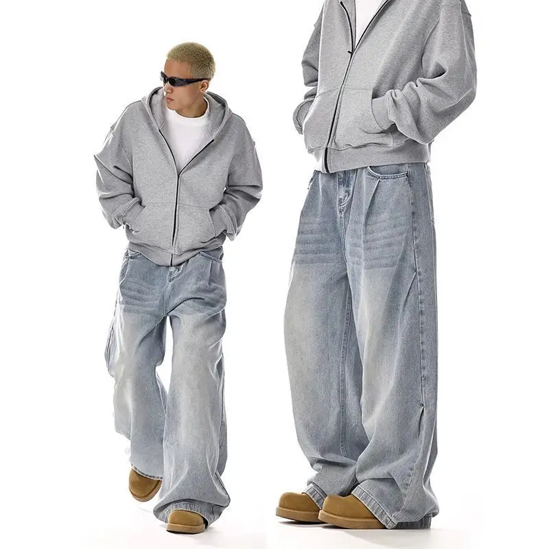 

American retro washing cleanfit jeans men's trendy brand high street straight versatile loose casual wide-leg pants