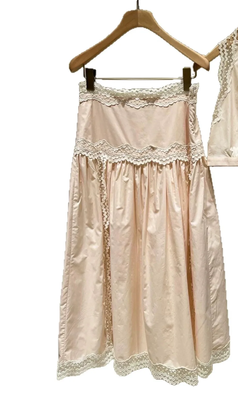 

2026 Summer New Lace Edge Stitching Women Off Shoulder Vest Sleeveless Tank Top + High Waist Ladies A-Line Midi Skirt