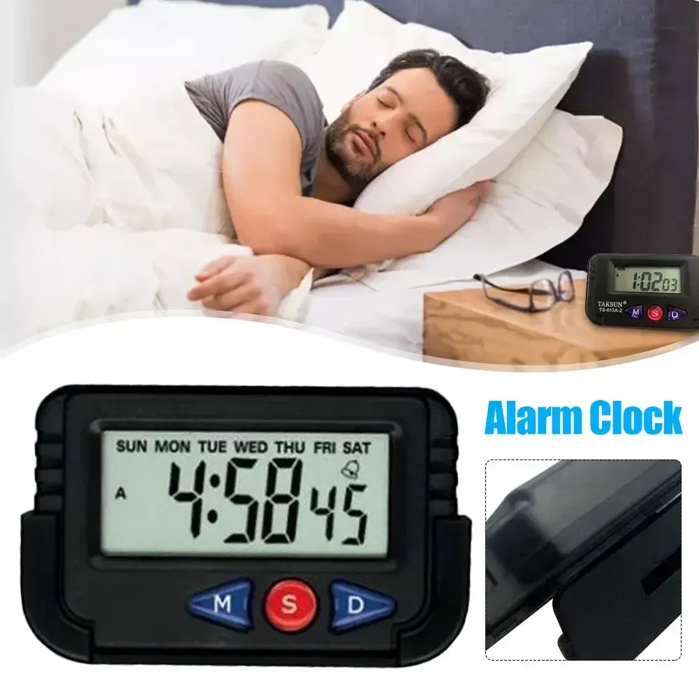 Portable Digital Clock Car Pocket Sized Electronic Travel Alarm Clock 12 Hour Date Automotive Electronic Stopwatch Alarm Clock