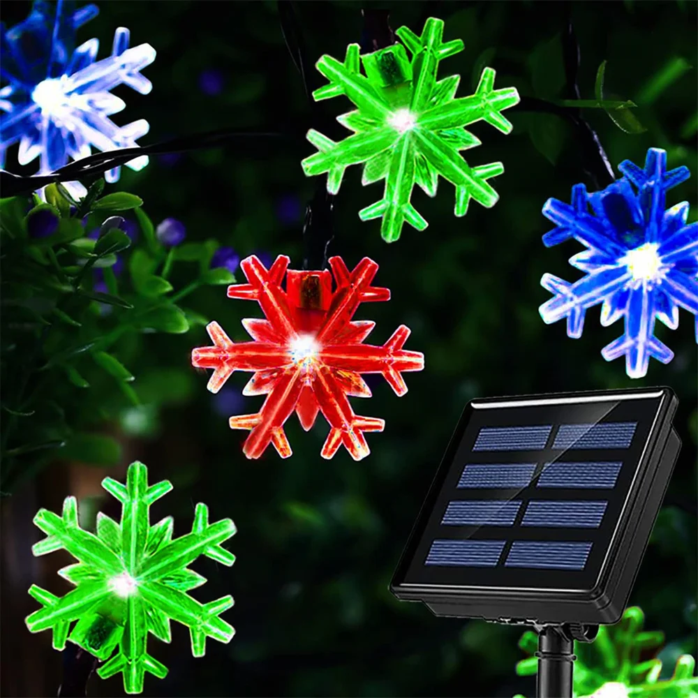 Y2K Solar Christmas Snowflake Lights Multicolor Solar Powered Christmas Lights Outdoor Waterproof LED for Christmas Tree 325