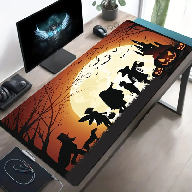 CIFBUY  Mouse Pad Polyester Desk Mat Witch Pumpkin Haunted House Silhouette Design Non-Slip Durable for Office Laptop Gaming