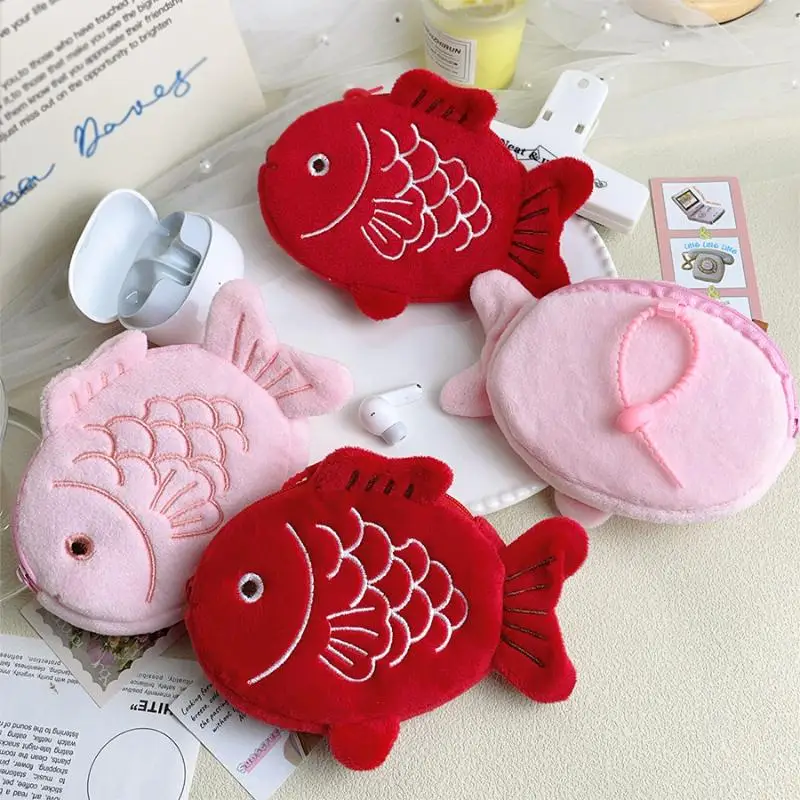 Cute Koi Fish Plush Coin Purse Pendant Cartoon Fish Shaped Zipper Wallet For Storing Coins And Earbuds Storage Bag Gifts