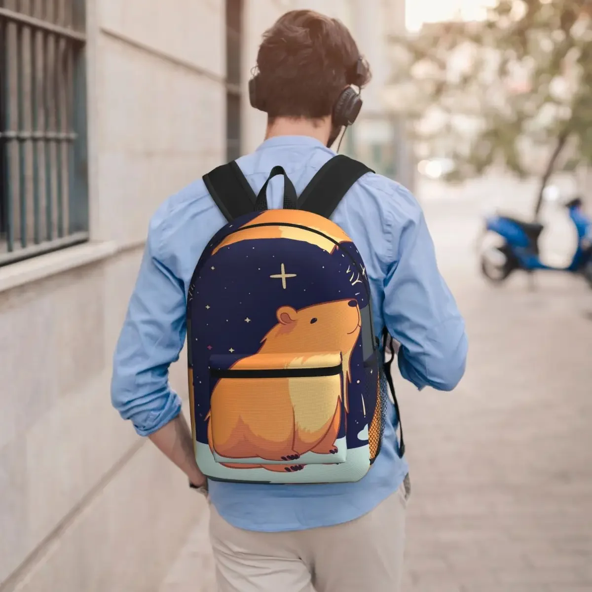 Cartoon Capybara And Stars Starry Night Backpack Boys Girls BookBag Kids School Bag Computer Shoulder Bags for Men Women