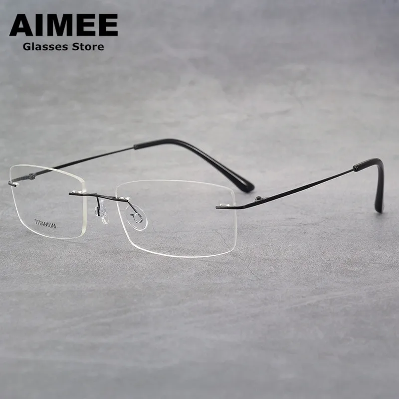 Retro Square Men's Titanium Ultralight Business Rimless Glasses Frame Women Optical Prescription Eyeglasses Blue Light Spectacle