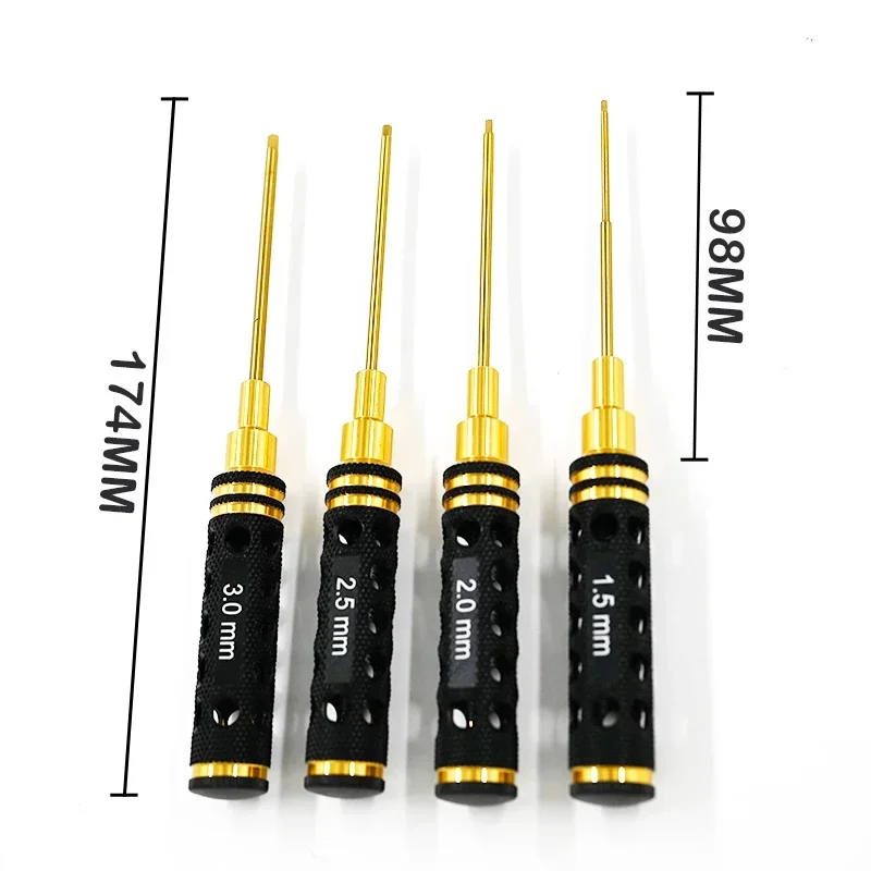 티타늄 도금 육각 스크루드라이버 스크루 드라이버 도구 키트, RC 모델 자동차 보트 비행기용, 1.5mm, 2/2mm, 3mm, 세트당 4 개