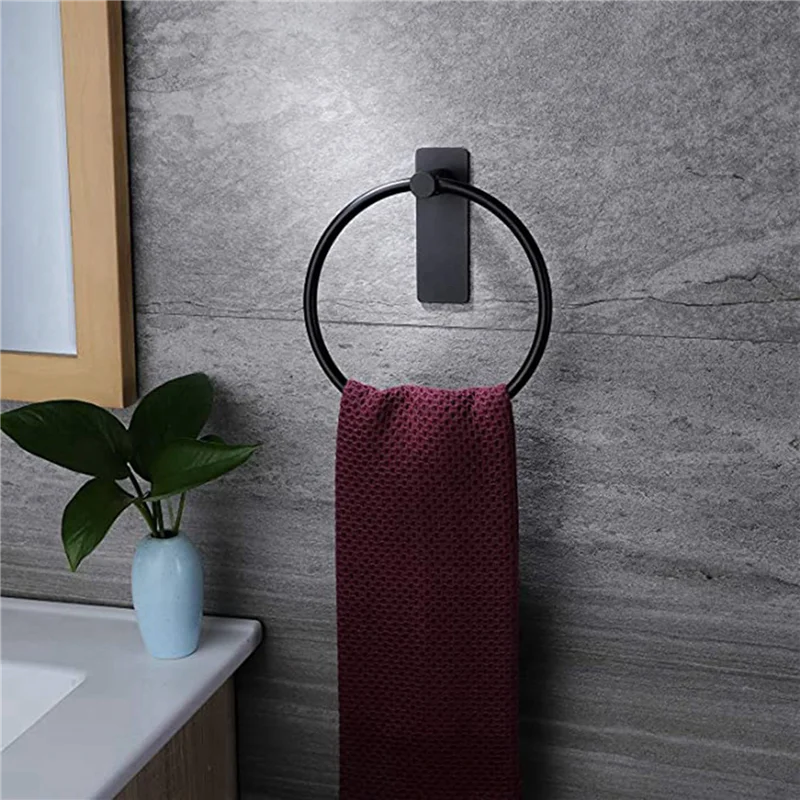 

CHCH 2X Towel Ring/Hand Towel Holder - Self Adhesive Round Towel Rack Hand Towel Bar For Bathroom, Stainless Steel Black