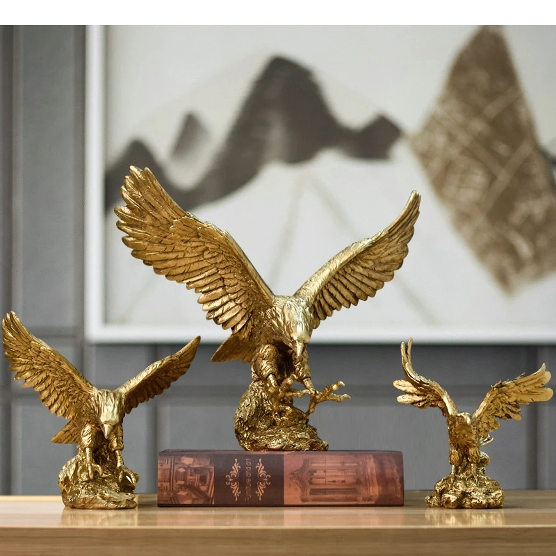 Artificial Animal Sculpture Golden Eagle Bird Resin Handicraft Falcon Decorative Figurines Home Decoration Accessories