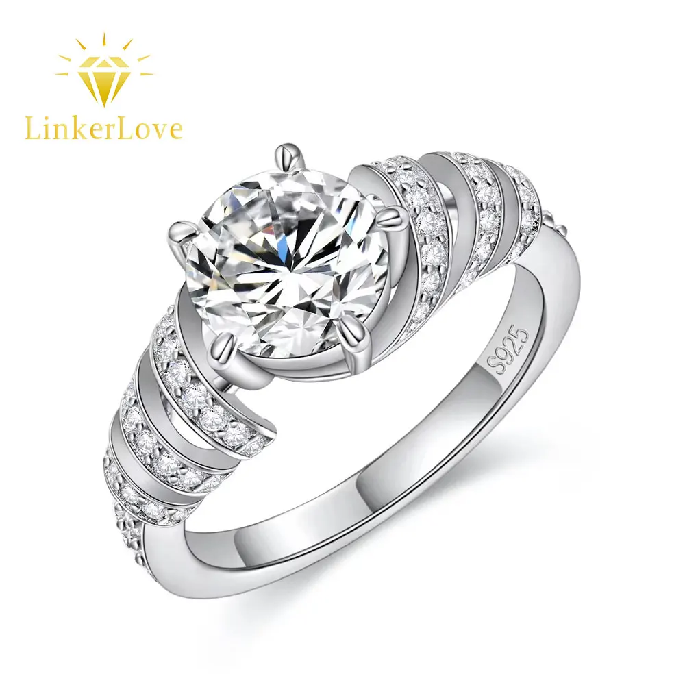 

LinkerLove 925 Sterling Silver 1.5CT Moissanite Engagement Ring Three Row Wavy Wedding Band Birthday Gift for Women Fine Jewelry