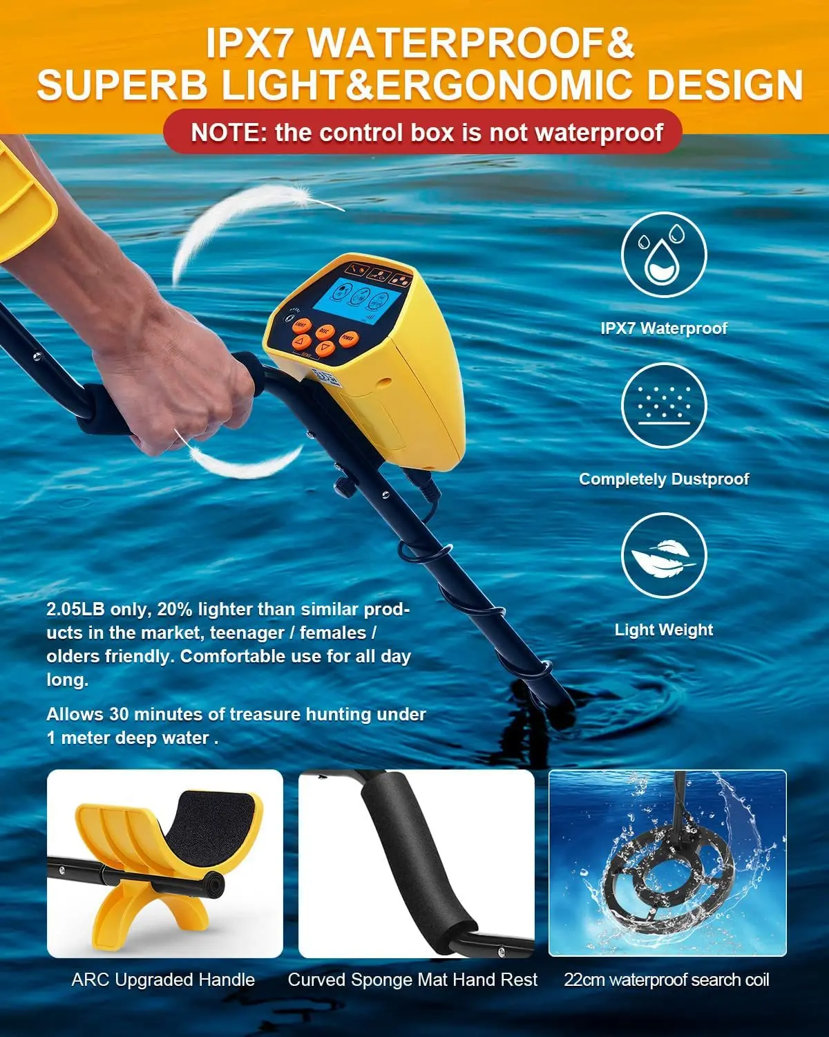 GC1070 Plastic Yellow Underground Metal Detector for Archaeological Use Gold Silver and Copper Detection