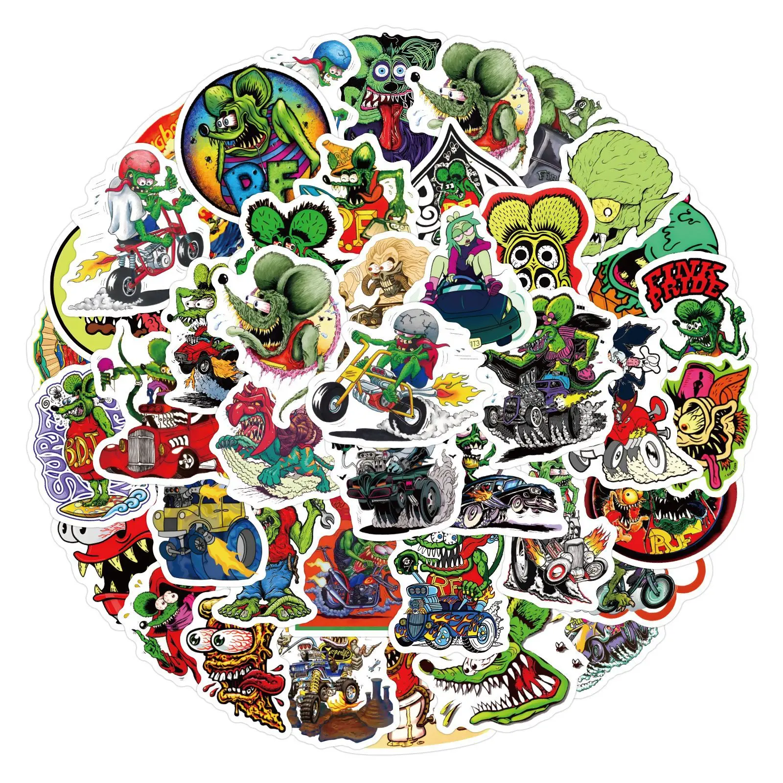 60pcs Rat Fink Graffiti Stickers Cute Cartoon Graffiti Decals for Phone Notebook Suitcase Funny Kids Toy
