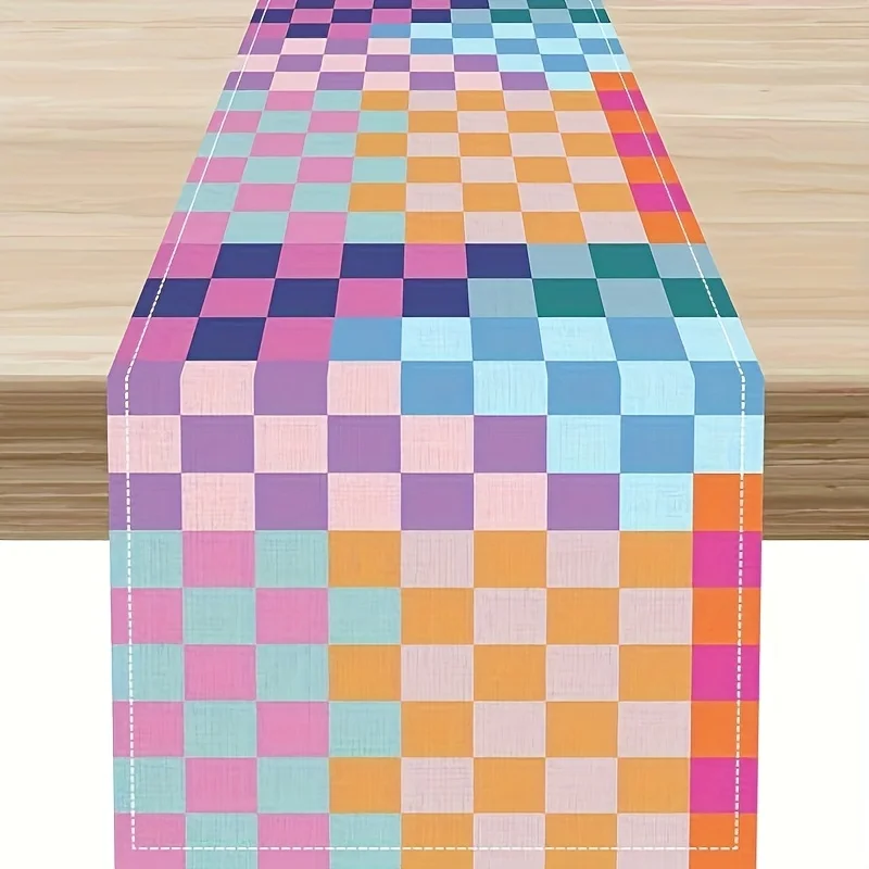1 Piece of Colorful Gradient Rectangular Patchwork Design Table Runner, Suitable for Farmhouse, Indoor, Kitchen, Celebrations, Table Decoration, Restaurant, and Banquet Decoration Supplies
