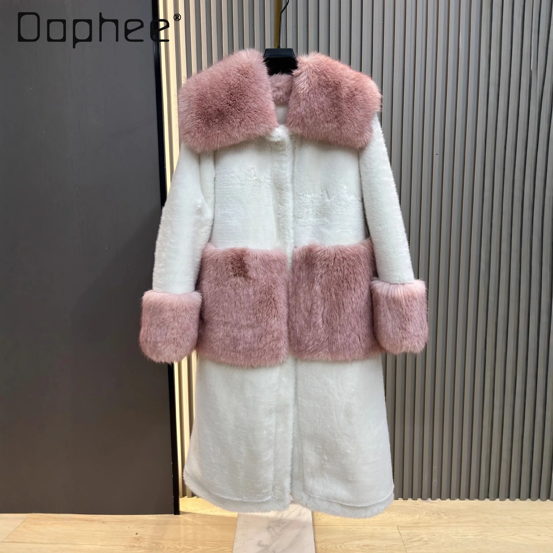 2025 شتاء جديد تقليد معطف فرو المنك سميكة الدافئة اللون كتلة الكورية نمط سترة فضفاضة للنساء معطف طويل فو الفراء