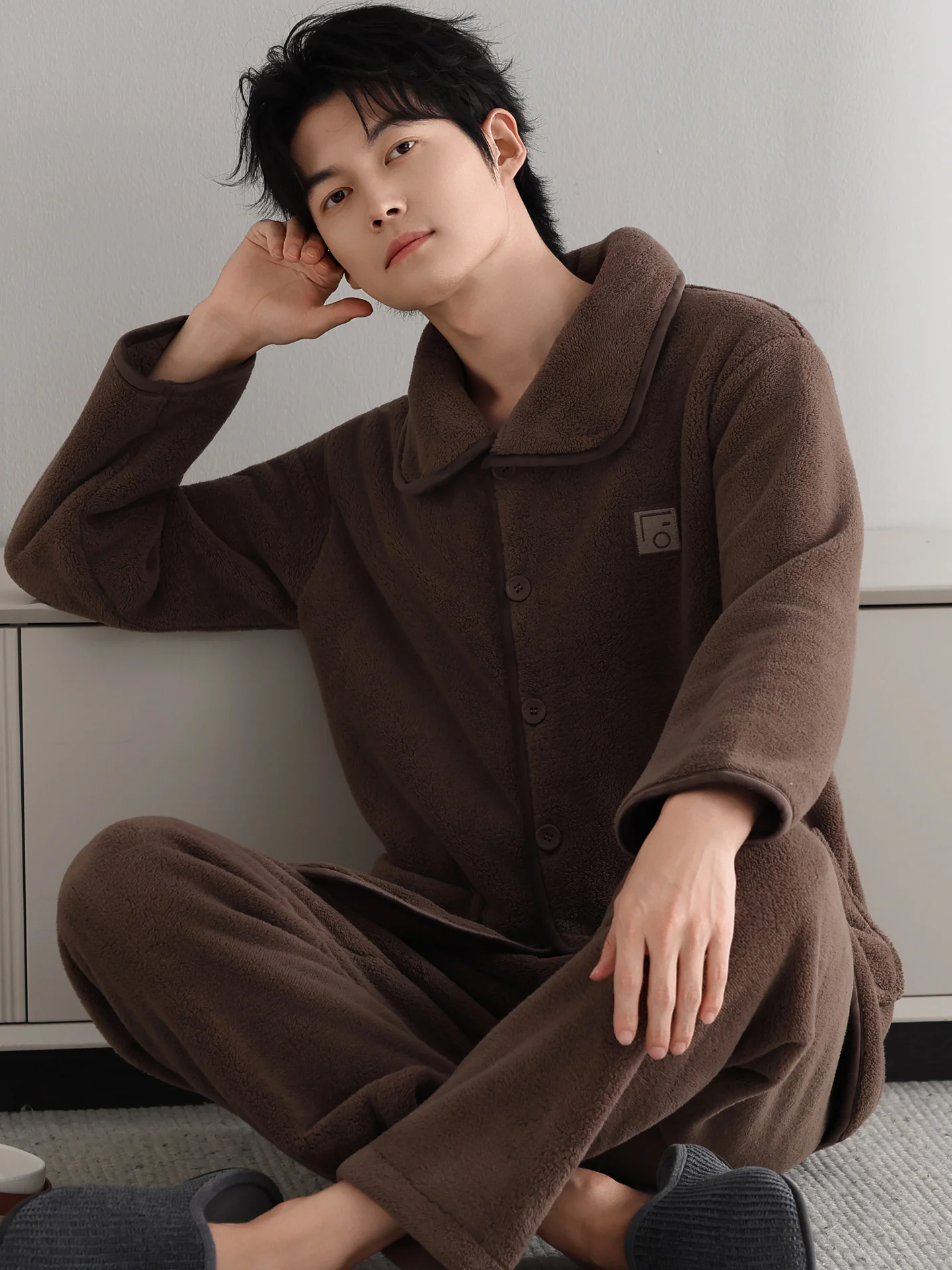 fenteng-care-men's-winter-thiened-coral-fce-lined-lamb-velvet-pajamas-home-clothes-autumn-winter-sle-home-comfortable