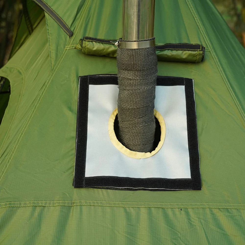 Camping Tent Stove Chimney Fireproof Ribbon with 2 Clamps Anti-Scald Chimney Protector Thermal Insulation Fireproof Pipe Wrap