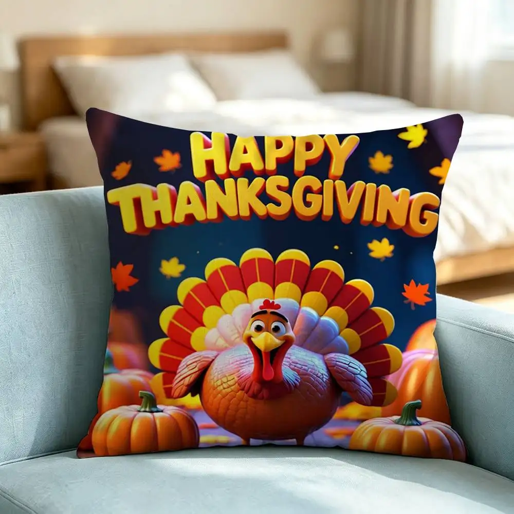 Thanksgiving Day Roast T-Turkey  Pillow Case Square Double-Sided Sofa Cushion Cover Bedroom Bedside Pillow Gift
