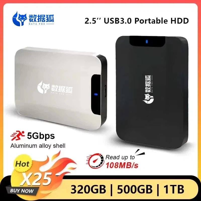 

DATA FOX 2.5" External Hard Drive HDD 1TB 2TB Mass Storage USB 3.0 Matte Metal Two-Tone Black Silver for PC Mac TV