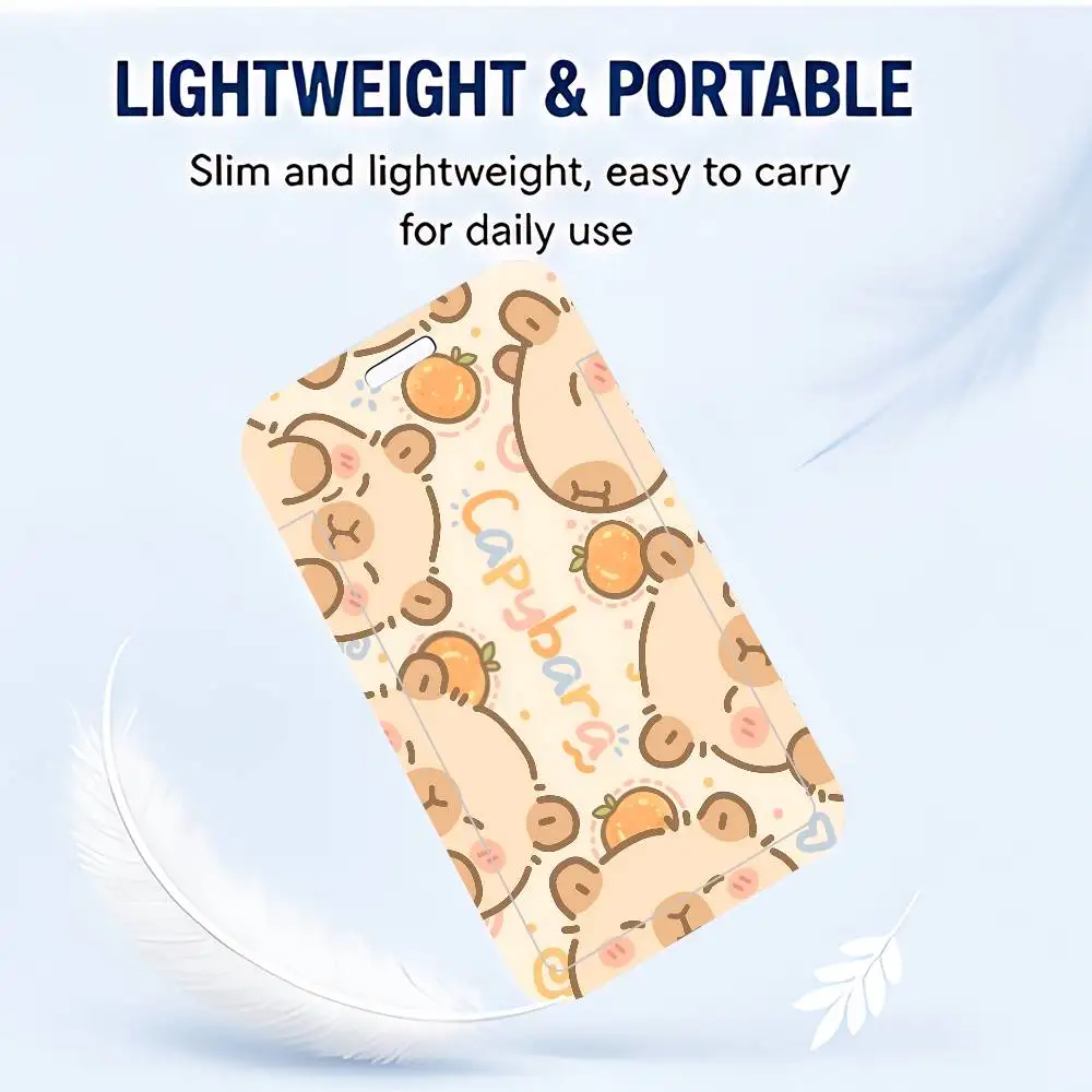 Cute Cartoon Capybara Clear ID Card Holder Lanyard Neck Strap Badge Case Door Credit Card Protector Daily Gift