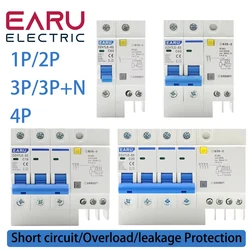 DZ47LE-63 Household Air Switch RCBO Leakage Protector 1P+N 2P 3P+N 4P AC400V Three-Phase Overload Protection Circuit Breaker