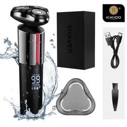 KIKIDO 3D Floating Rotary Electric Shaver IPX5 Waterproof Face Shaver Professional  Shaving Machine with LCD for Men KK-8890