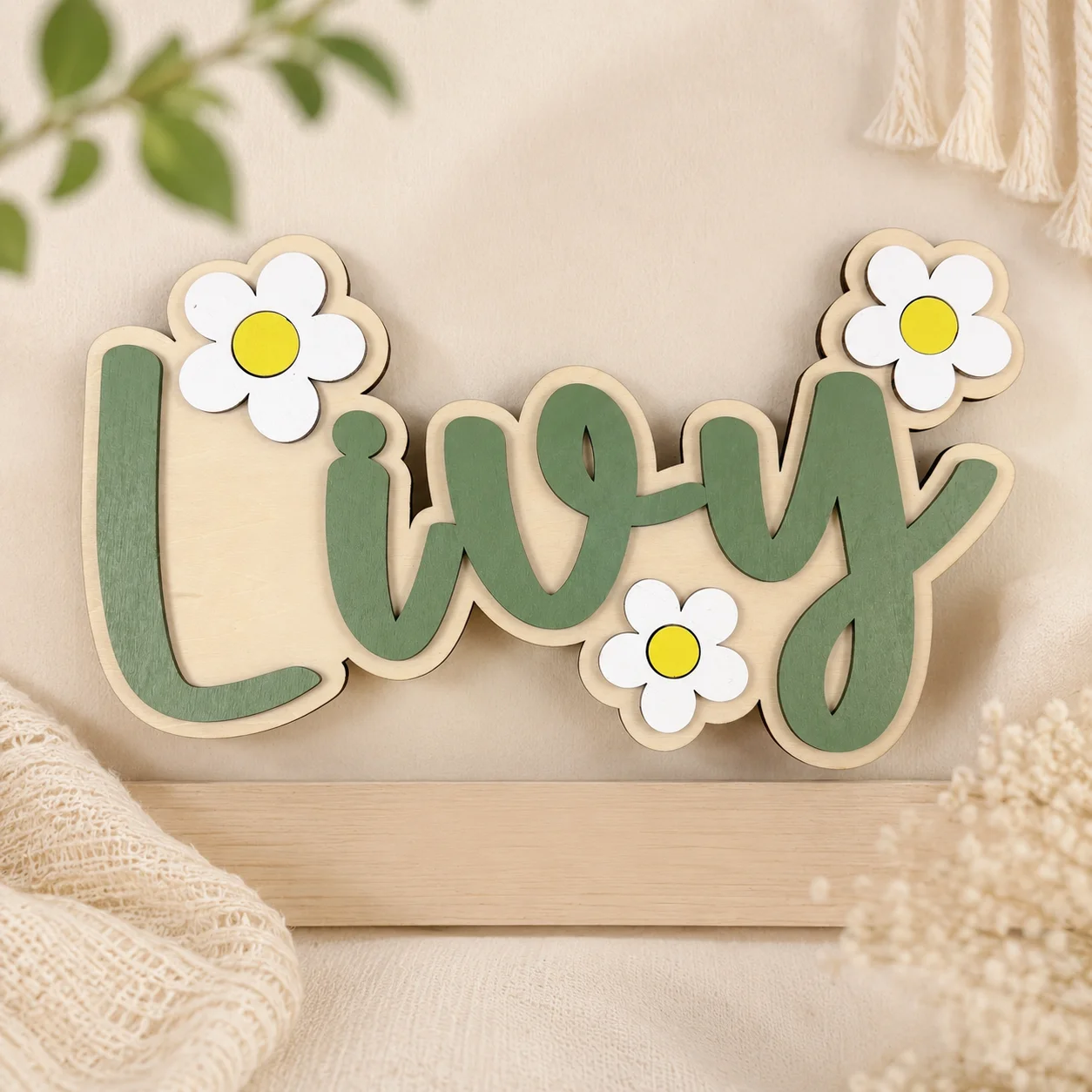 Personalized Wooden Name Sign Custom Kids Nursery Door Sign Baby Room Wall Decor Daisy Name Plaque Baby Shower Gift