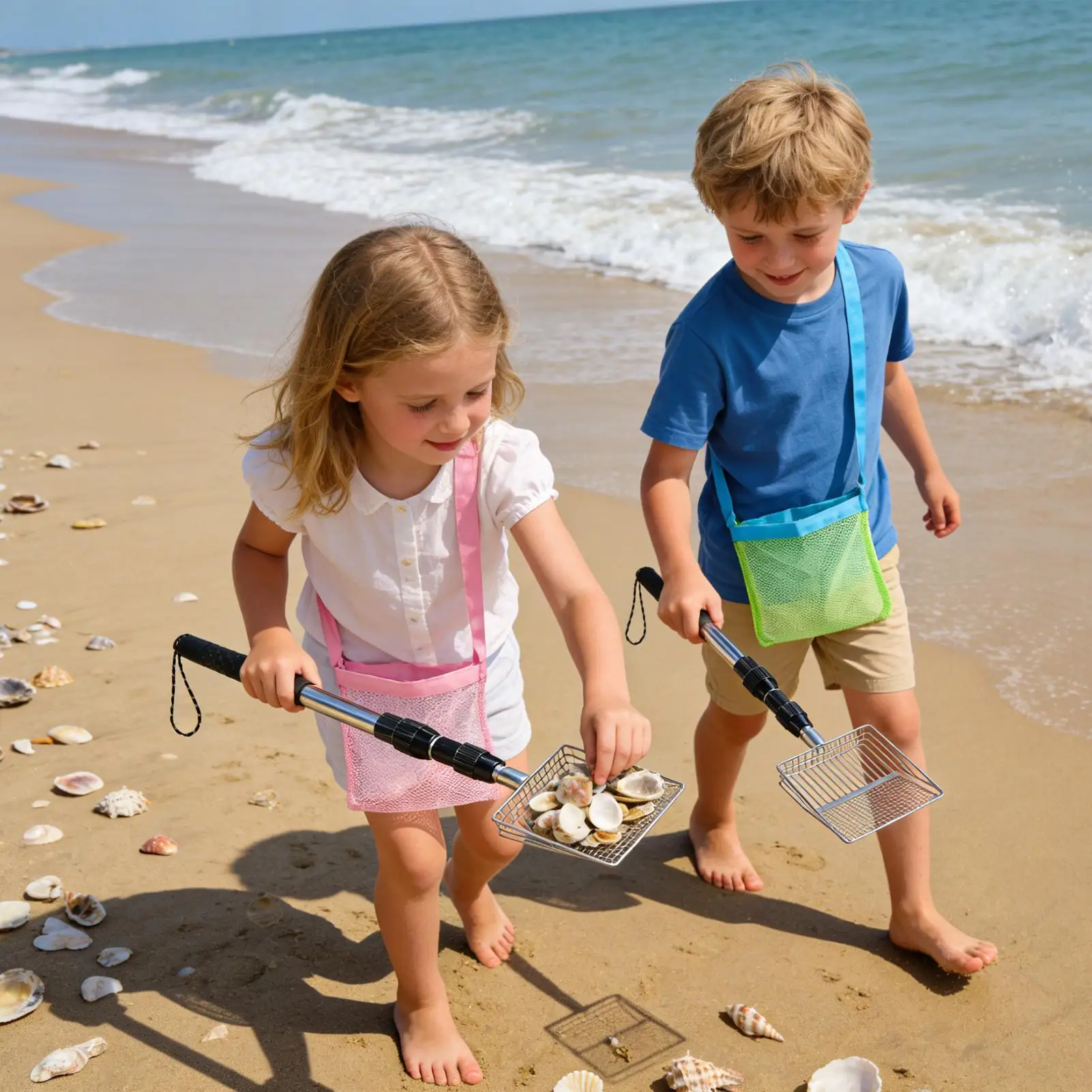 Sand Sifter Extendable Beach Scooper With Seashell Bags Sand Filter Scoop For Beachcombers Kids Teens Adults Parents Seniors