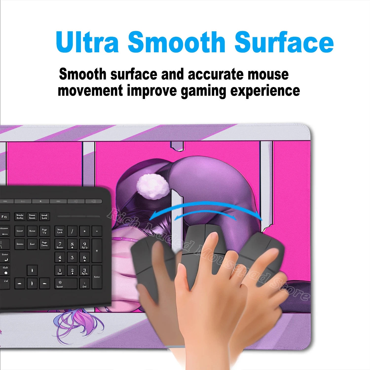 Противоскользящий резиновый коврик для мыши с милым кроличьим отверстием Miku, большой геймерский настольный декор, расширенный коврик, сексуальный аниме-коврик для мыши с замком по краям