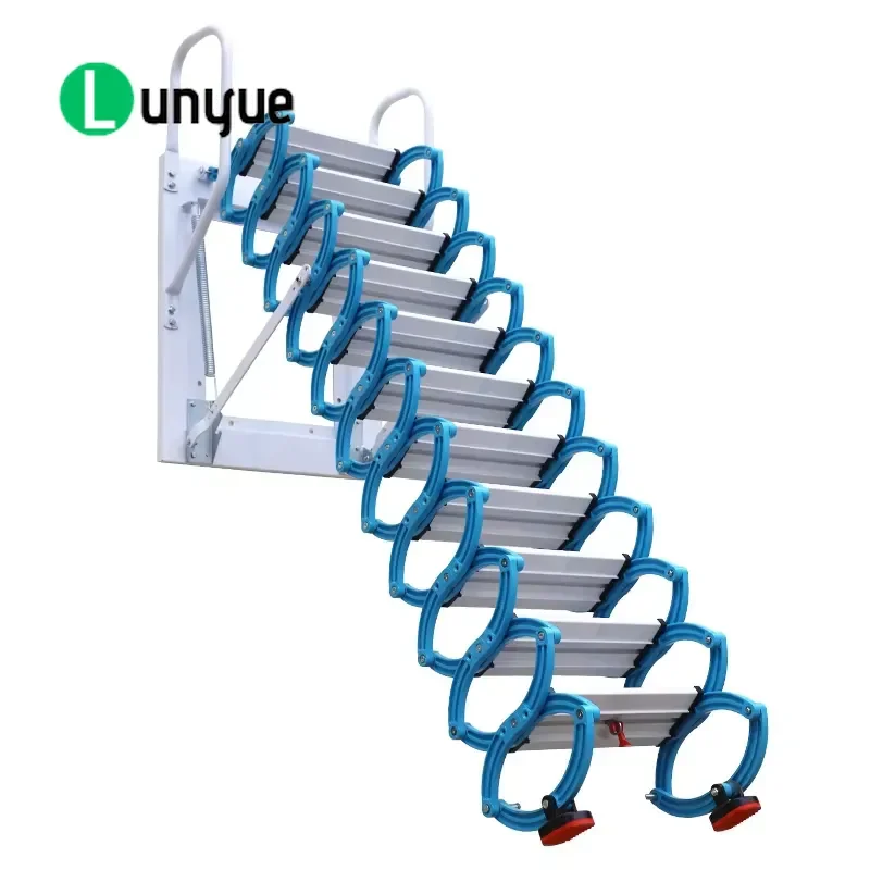 Carbon Steel Manual Telescopic Folding Ladder Wall Mounted Attic Stairs 300kg Load Bearing Household Villa Lift