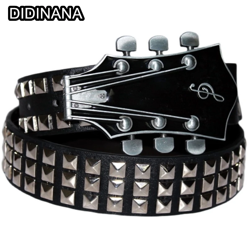 Gothic Harajuku Y2K Women Men Rock Guitar Belts Goth Ladies Cowboy Hip hop Punk Rivet Skeleton Print Waist Belt Jeans Waistband