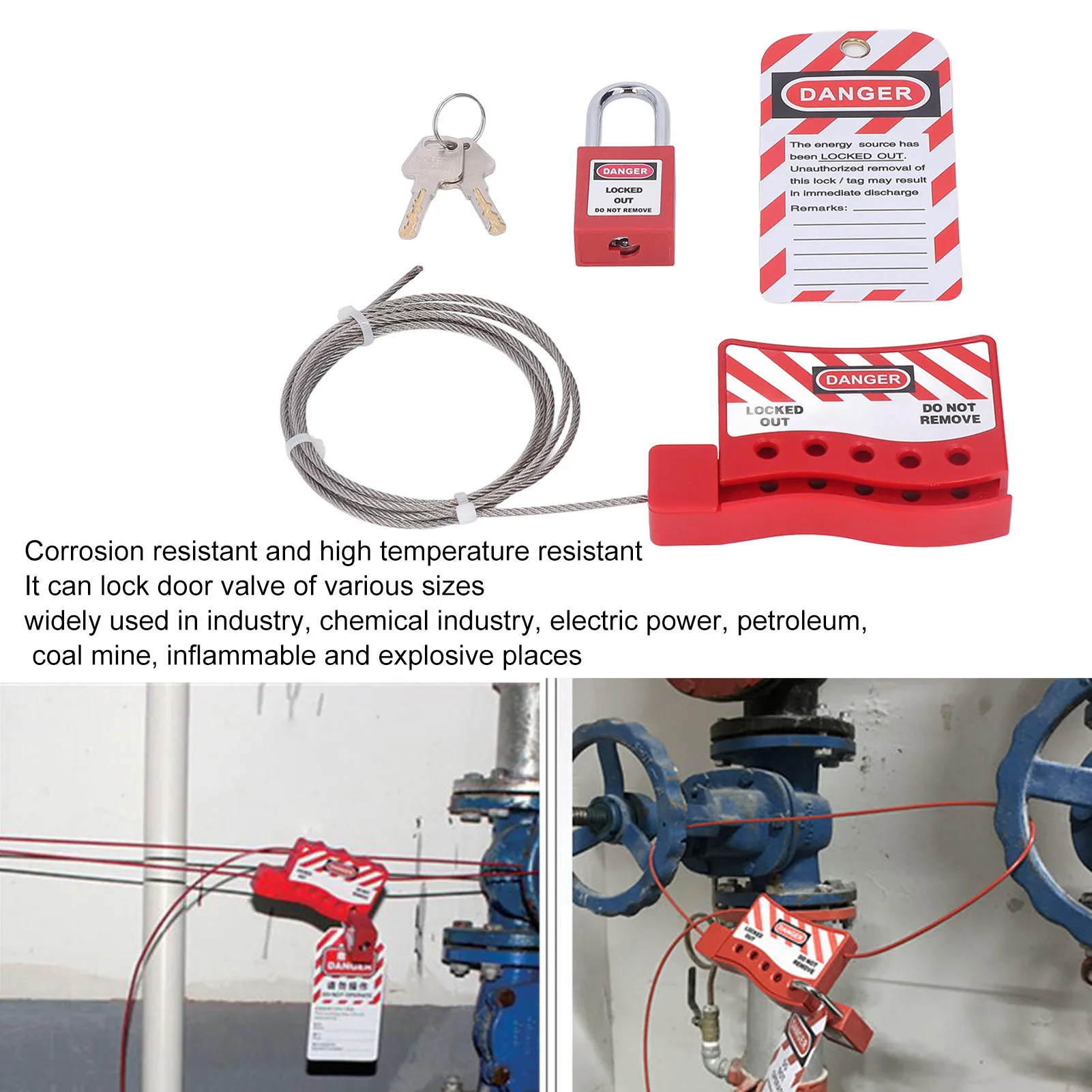

Блокировка Tagout Кабельный замок Блокировка Tagout Стальной трос 1,5 дюйма Замок Регулируемый дизайн Кабельный замок 2,2 ярда Прочный материал для шахты