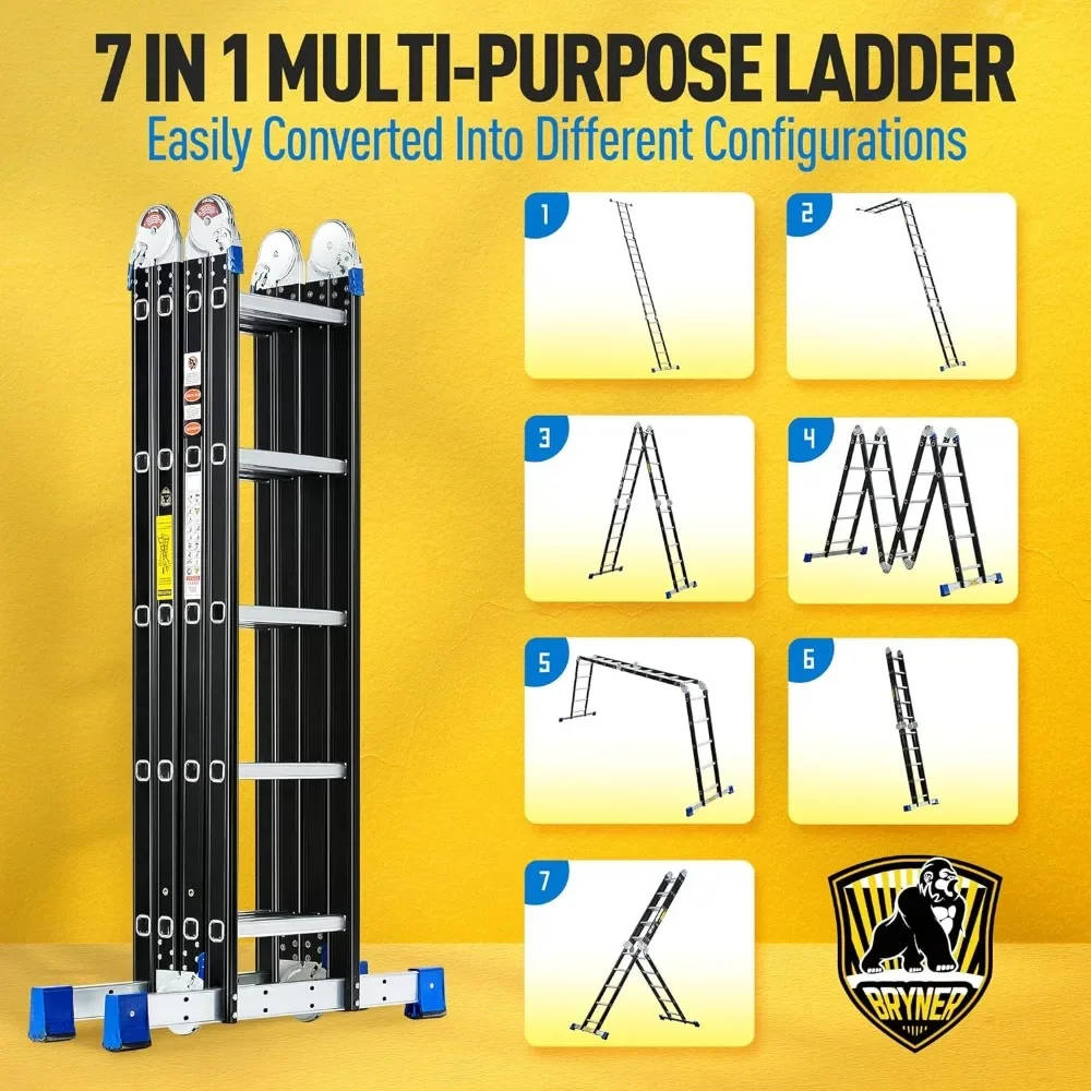 Folding Step Ladder 19.6ft 7 in 1 Multi-Purpose Folding Adjustable Telescoping Aluminium Extension Ladders 330lbs