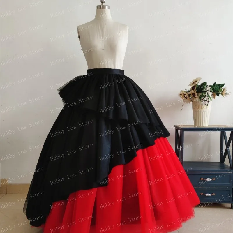 HOBBY Bicolor Black and Red Tulle Ball Gown Layered Ruffled Evning Skirt For Event Custom Made Woman Clothes Prom Skirts