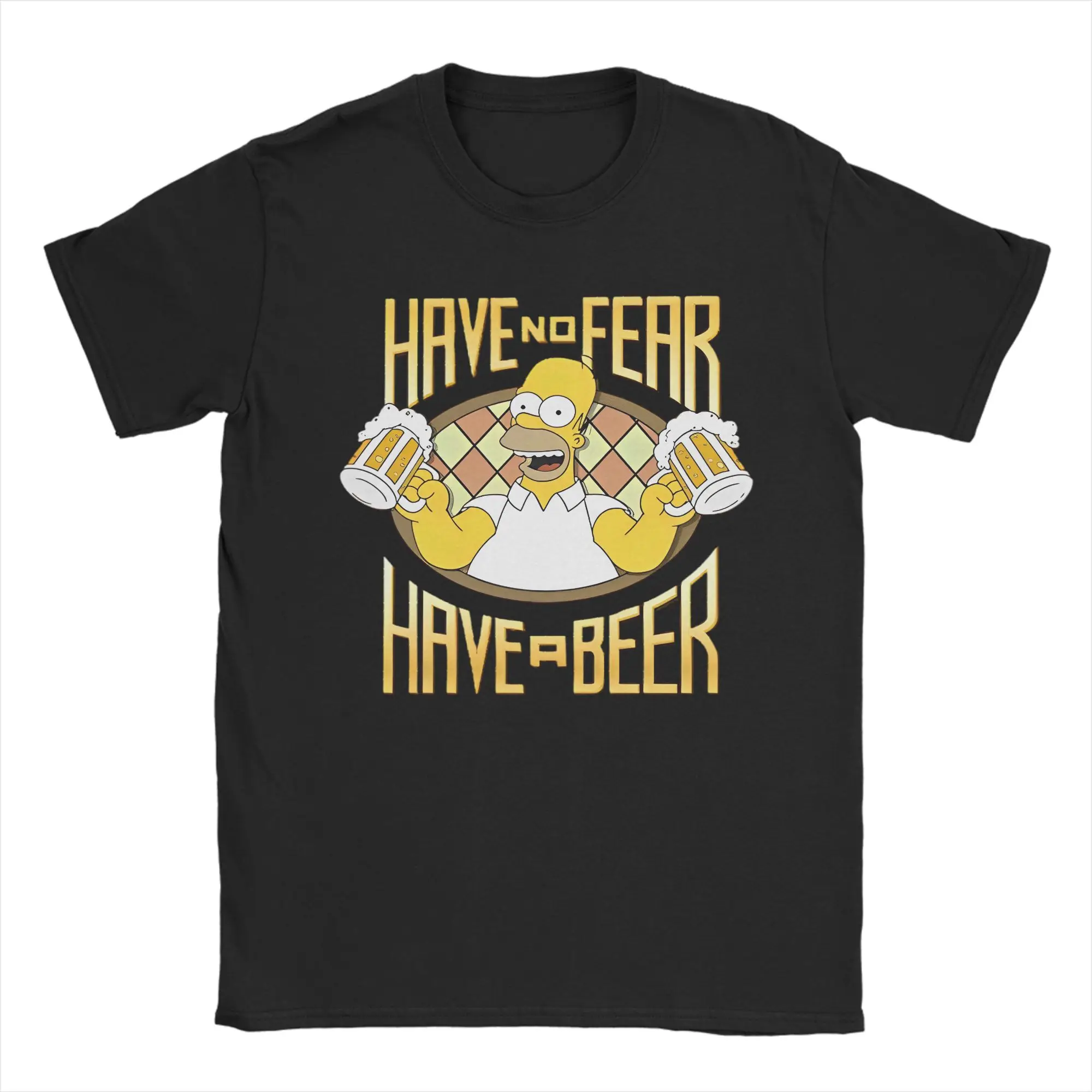 The S-Simpsons Homer T Shirt Have no Fear Have a Beer Cotton Tops Vintage Short Sleeve Crew Neck Tees 4XL 5XL T-Shirts