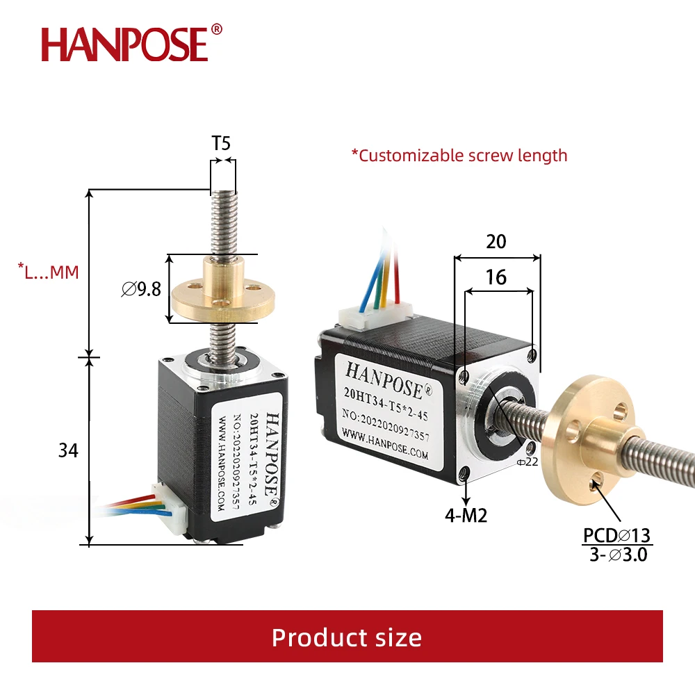 1PCS 0.8A 0.021N.m 20HT34-T5*2 Trapezoidal Screw Stepper Motor Length L50mm 100mm 150mm CNC 3D Printer Parts Nema8 Screw Motor