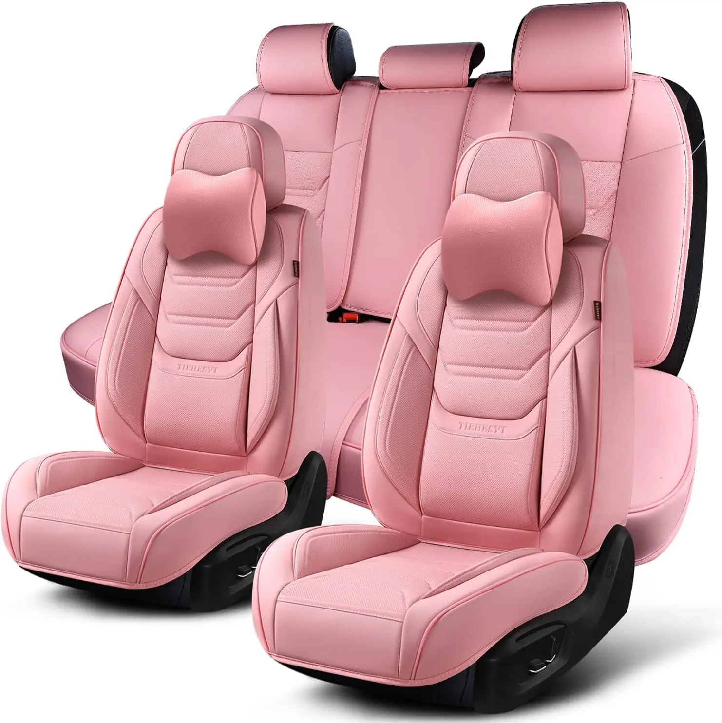 

Pink Car Seat Covers Full Set, Breathable Leather Automotive Front and Rear Seat Covers with Headrest, Waterproof Auto