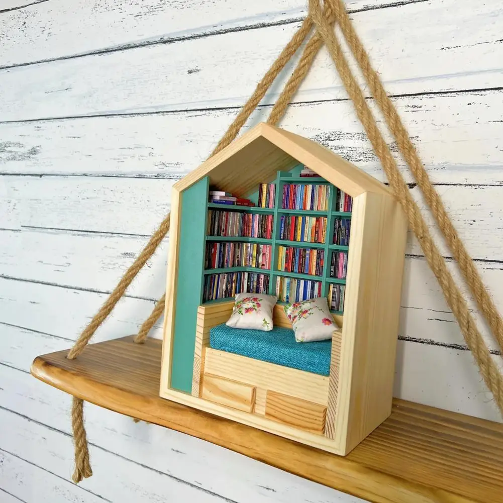 Anxiety Bookroom Figurine Wooden Miniature Book Nook Mini Bookroom Figurine Bookshelf Insert Ornament Gift Home Decorations