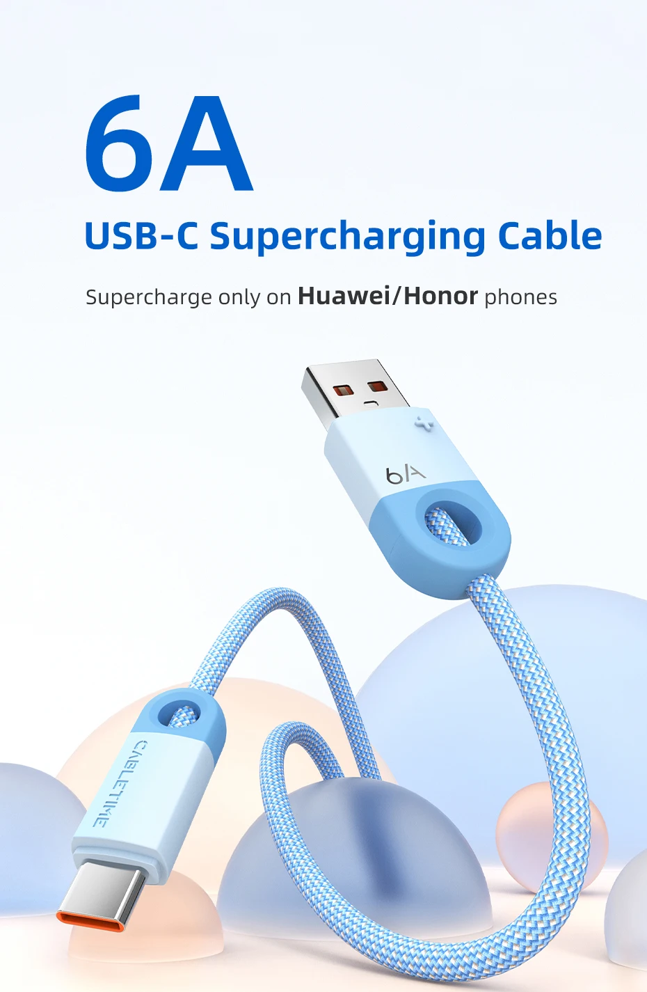 CABLETIME USB A auf USB C Kabel 6A Super Ladung Telefon Kabel Für Huawei Mate 60 Honor 100 W/88 W XIAOMI Schnelle Ladekabel – Detail 1