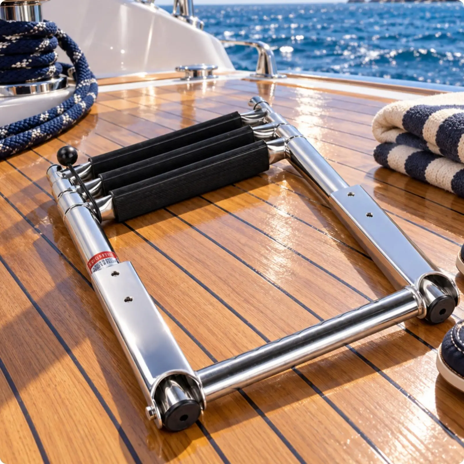 Foldable Marine Boarding Ladder 304 Stainless Steel 3 Section Boat Ladder for Dock Speedboat Swim Platform