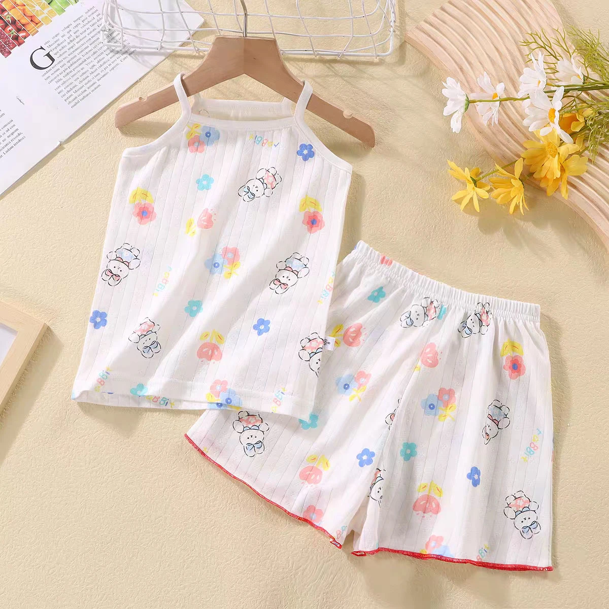 Baby Girl Summer Casual Sling Shorts 2 Piece Set Cartoon Cute Toddler Costume Fashion Leisure Vest Home Clothes Outfits Pajamas