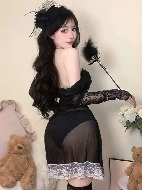 Sexy Sheer Gaze Nachthemd Schlacht Robe Uniform Pure Desire Stil Nachtwäsche Heiße Kleid Elegante Süße Koreanische Frauen Kleid IE56
