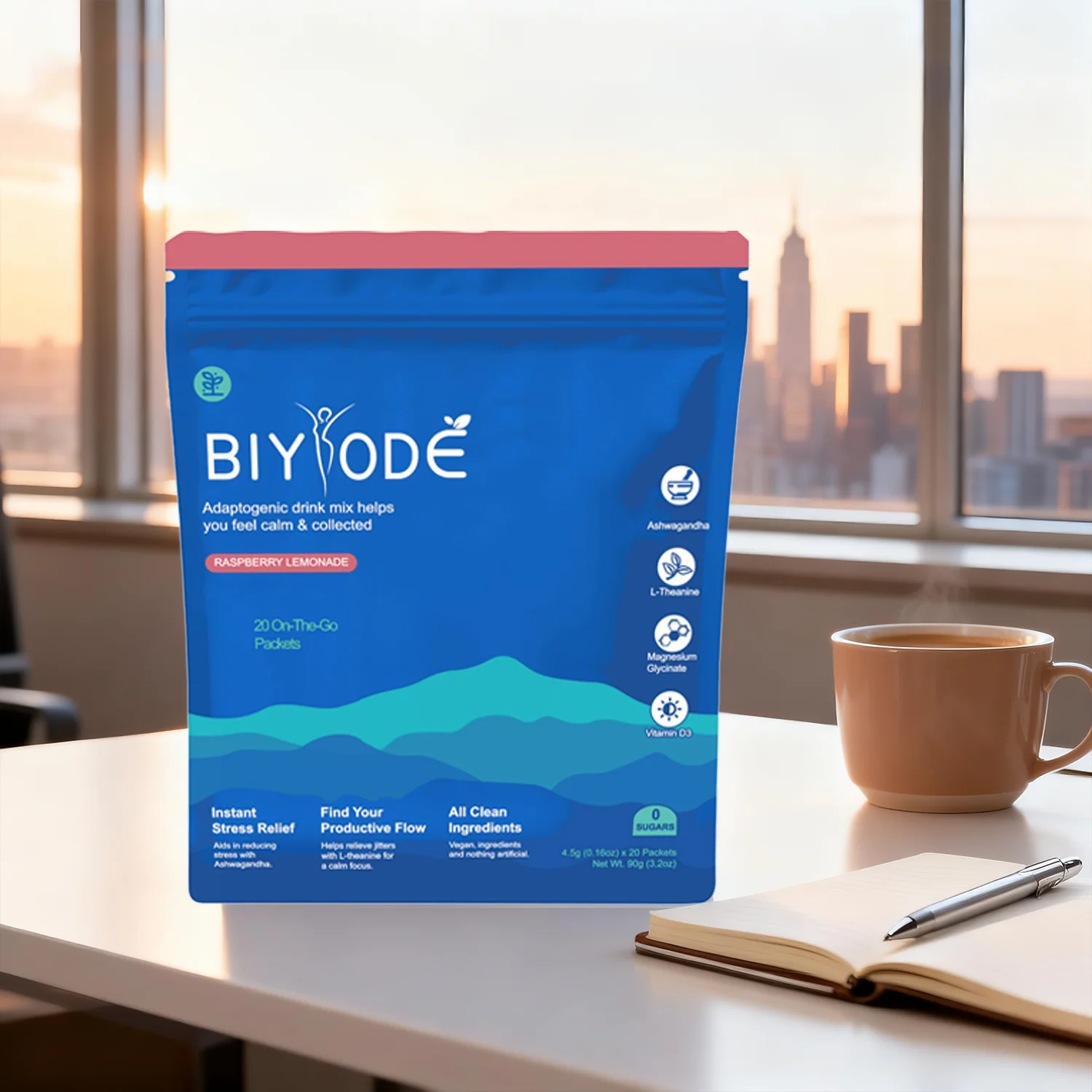 

【BIYODE】Адаптигенная смесь для напитков Ashwagandha со вкусом малинового лимонадо помогает вы чувствуете себя спокойным и сборами