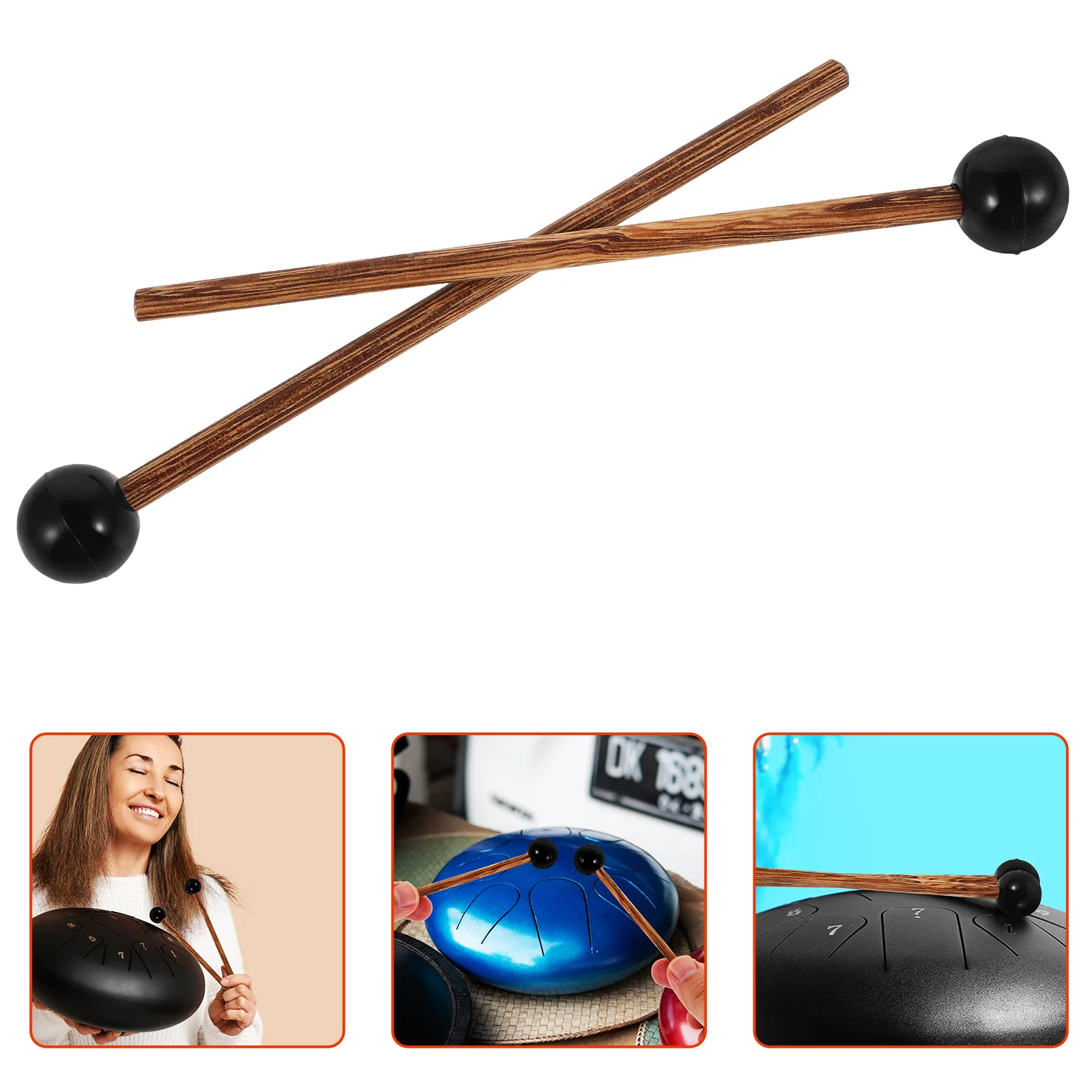 2Pcs Chicken Wing Wood Drum Hammer Mallets Steel Tongue Drums Percussion Glockenspiel Stick Bass Holder Lightweight