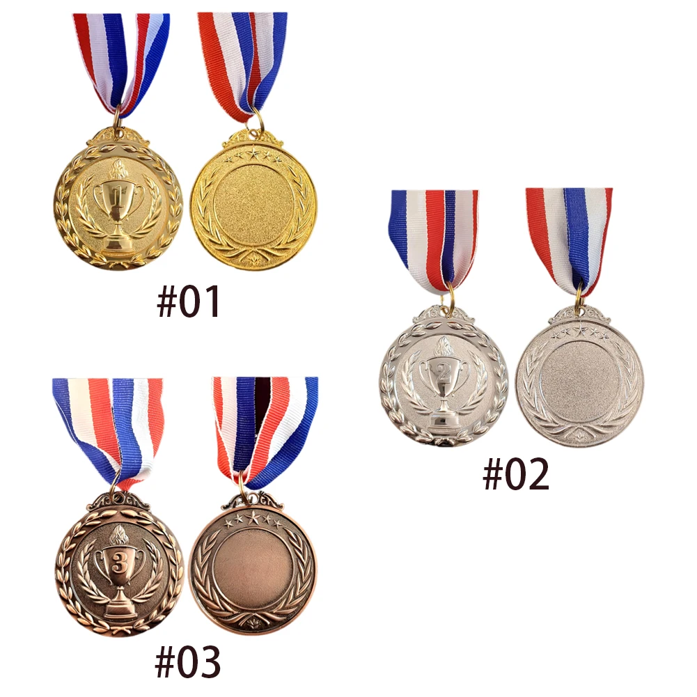 10 Pieces Award Medals Gold Silver Bronze Medal with Neck Ribbons Metal Winner Trophy Awards for Sports Competitions Party
