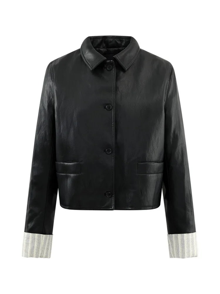 Vintage PU Leather Jacket for Women Short Loose Fit Coat Autumn Casual Turn Down Collar Outerwear Fashion Cropped Motorcycle Top