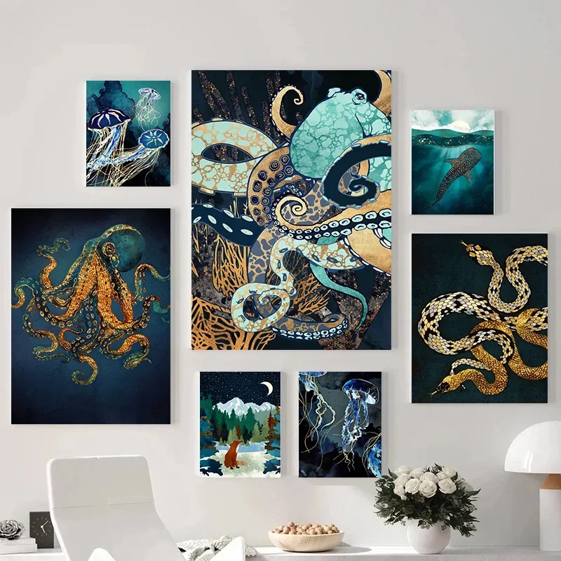 Canvas Painting Animal Wall Art Octopus Fox Snake Posters and Prints Wall Pictures for Living Room Decoration Home Decor