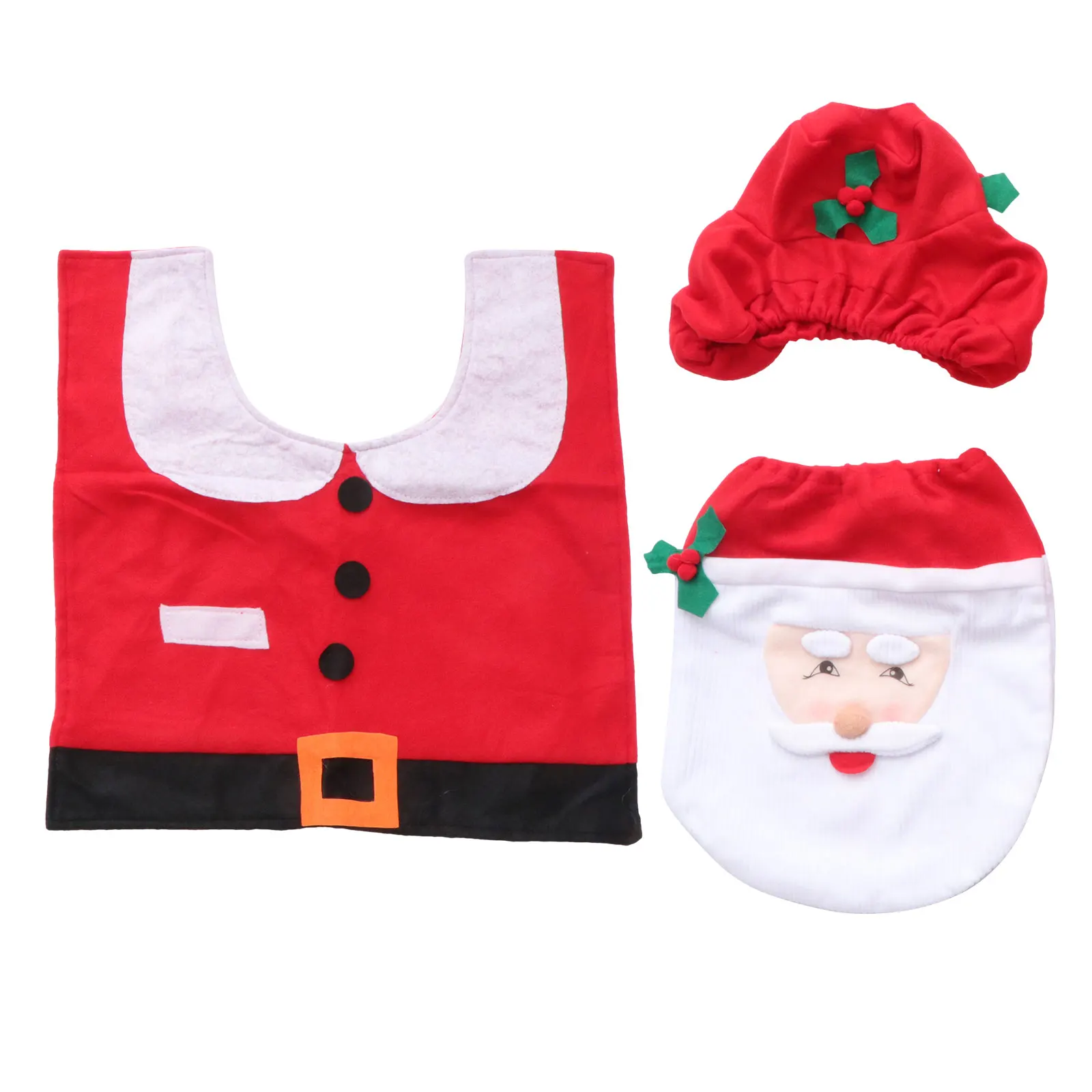 

Toilet Cover Kit Xmas Flannel Protective Red Santa Claus Set Polyester Christmas Style Festive Holiday Decor Bathrooms