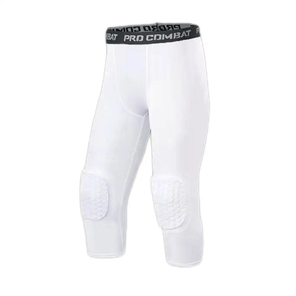 Pantalones de seguridad anticolisión para hombre, mallas de entrenamiento de baloncesto con rodilleras protectoras, pantalones de compresión